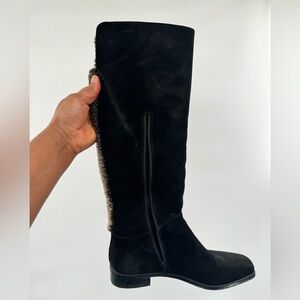 Stuart Weitzman black suede fur lined riding boots with zip size 8M